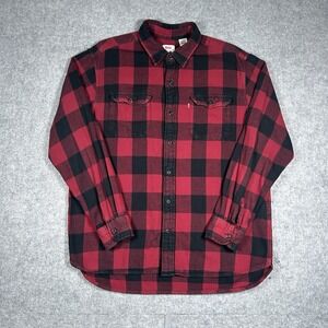 Wrangler Flannel Men's Size Large Red Plaid Buttoned Long Sleeve Western Cotton